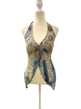Misdemeandor Y2K babydoll Floral Print Halter Top with flowy drape